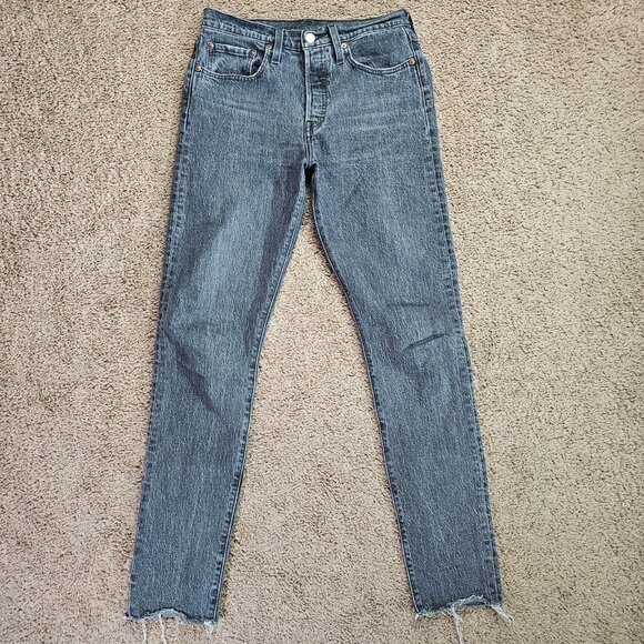 Levi's Other - Levis 501 Skinny Jeans Mens Tag 27x32 Act 30x30.5 Black Raw Hem Button Fly